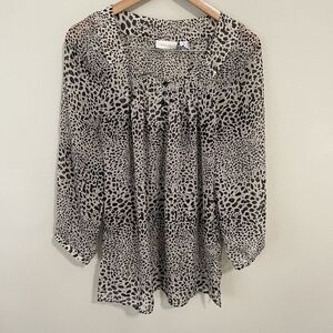 Chico's Sheer Animal Print Blouse Sz 1 Feminine Classic Career Boho Safari Glam